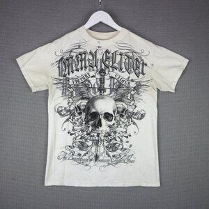 MMA Elite Victory Valour Grunge Y2K Skull Tee Mens Thrashed Small White